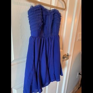 Strapless blue formal dress